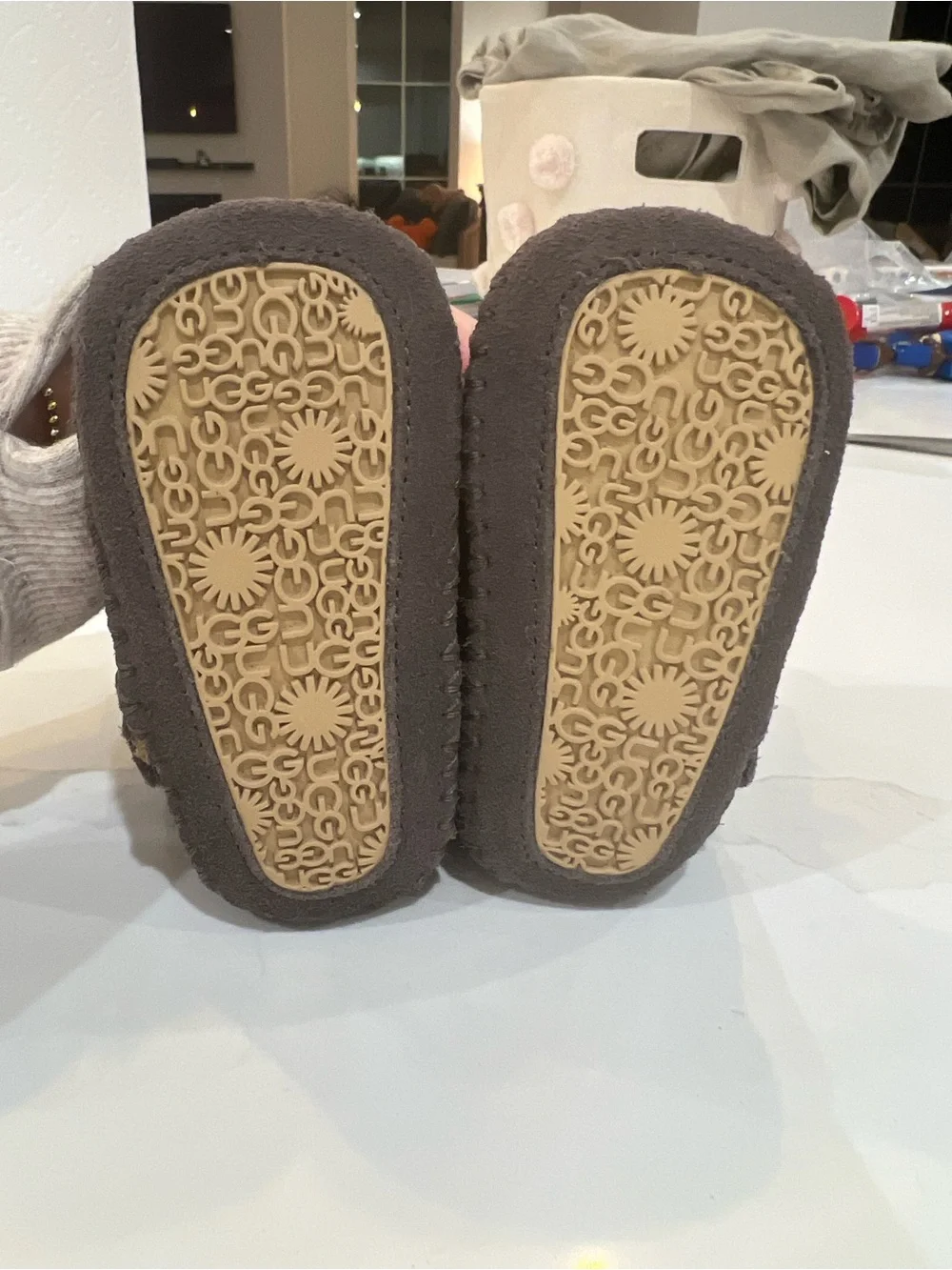UGG Toddler Cozy Sheepskin Slip-On Booties in Charcoal and Cream